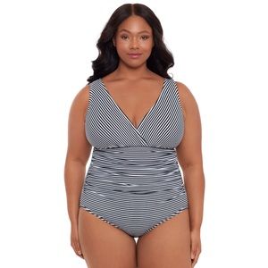 NEW Plus Size One Piece Striped Flattering Curves Swimsuit